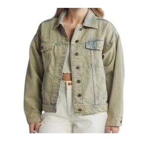 Mango MNG Women's Size L Oversize Grunge Jean Trucker Blue Jacket NEW